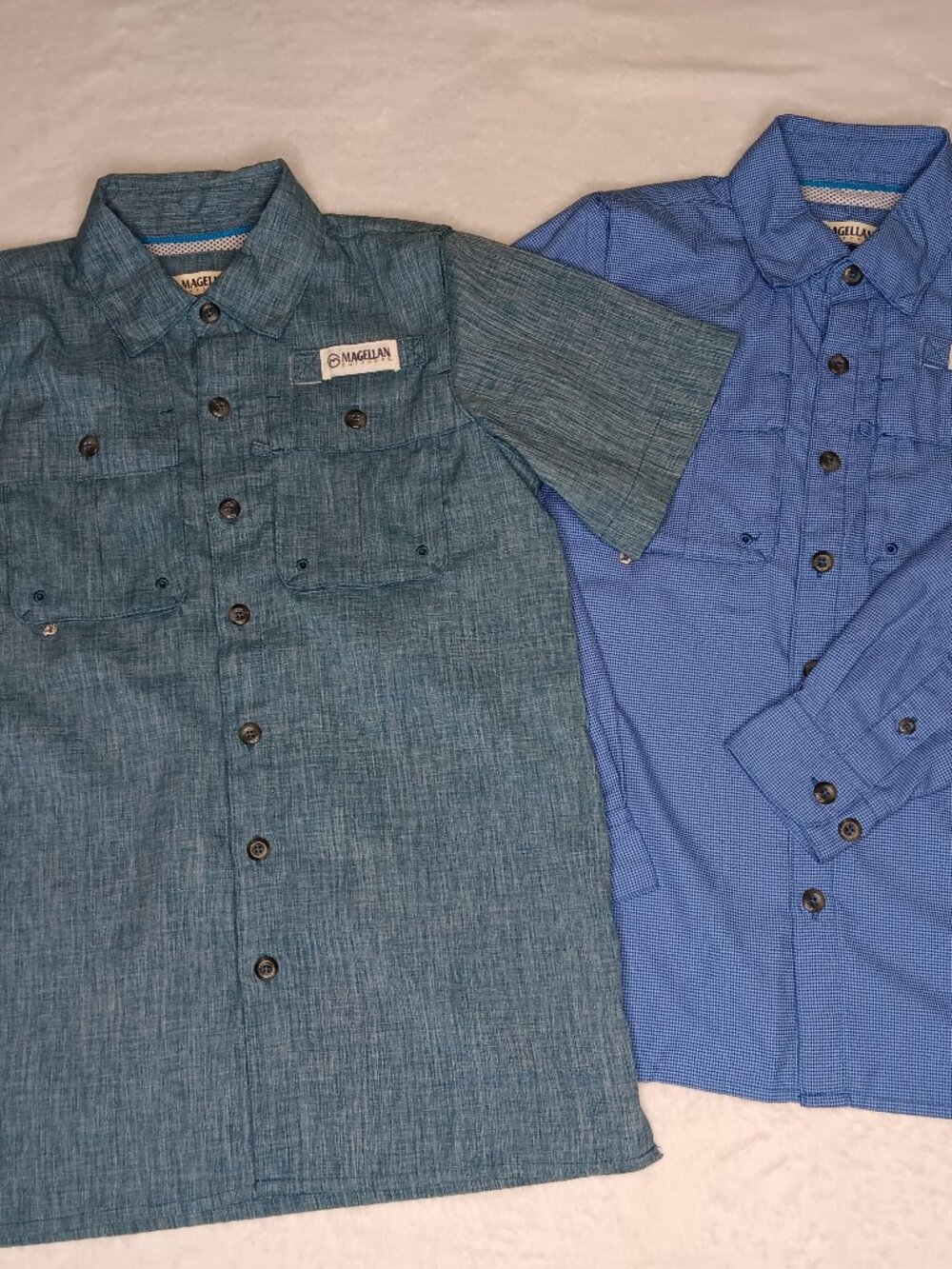 Set of 2 Magellan Outdoors Boys Small Size 8 Fishing Shirts Short & Long Sleeve
